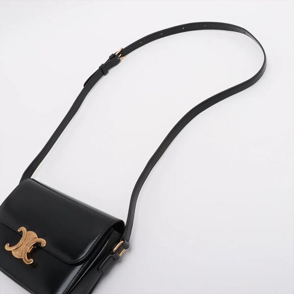 AUTHENTIC Celine Triomphe teen Leather crossbody Shoulder bag Black - Picture 9 of 11
